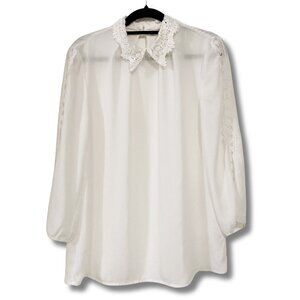 FOREVER 21 Light cream Victorian inspired blouse w/ lace collar ~ XS SMALL shirt